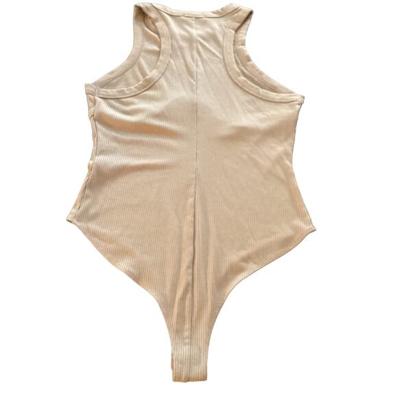 Great Condition Pre-Owned Tan Ribbed Racerback Tank Bodysuit Sz L - Picture 4 of 4
